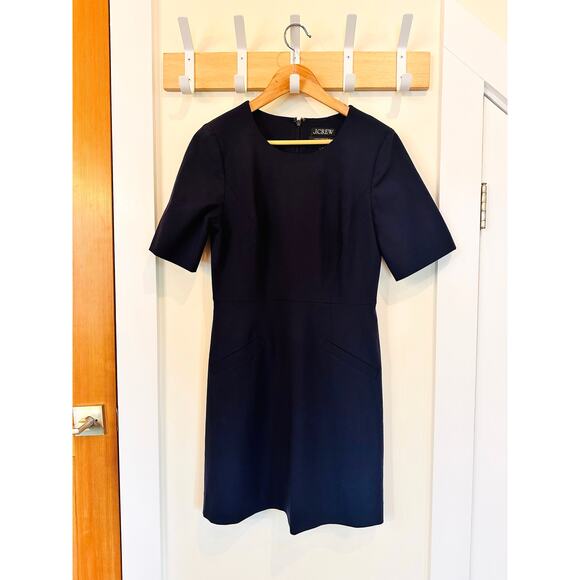 J. CREW Short Sleeve Mini Bi-Stretch Wool Dress Navy Blue Women's 6 Small - Picture 2 of 10